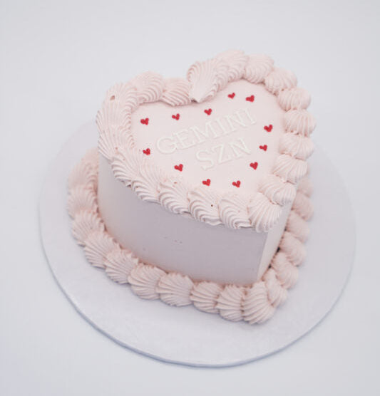 Vintage Heart Cake with vintage piping and mini hearts